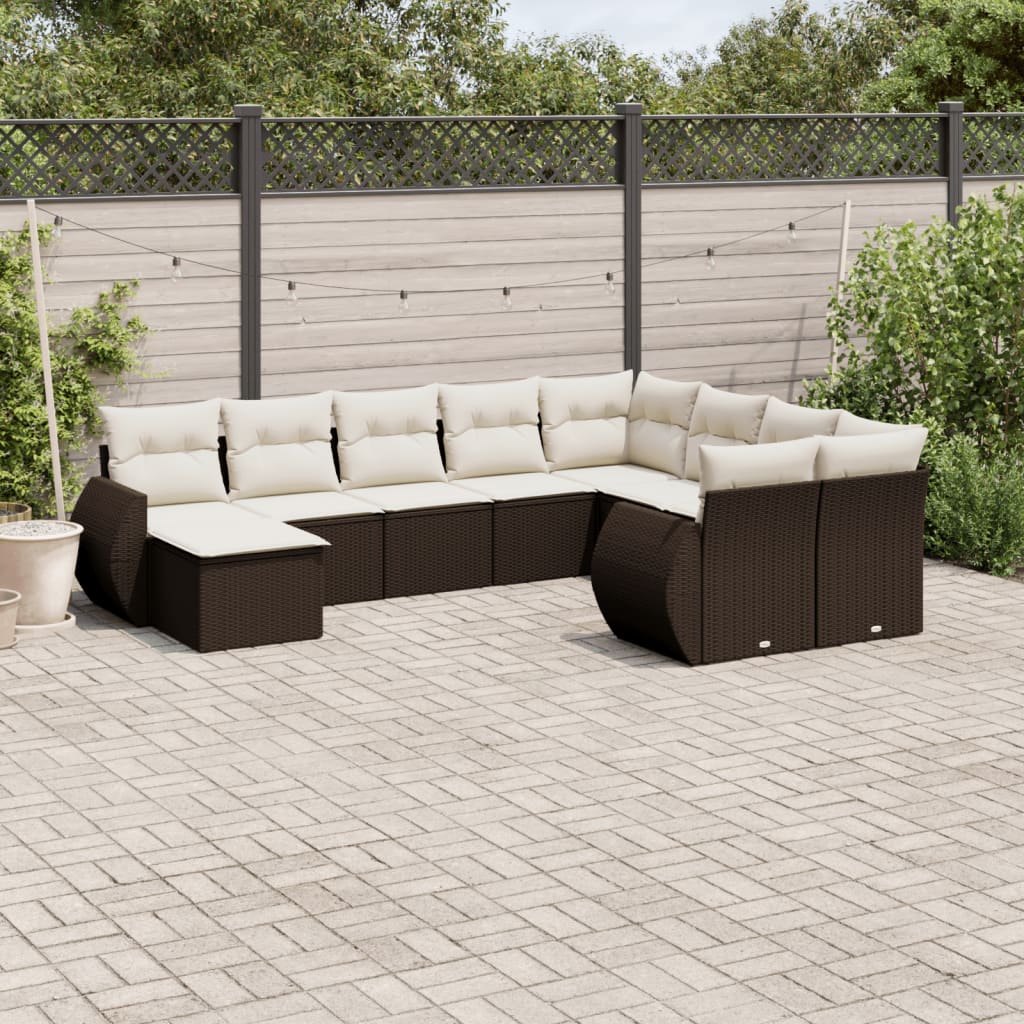 Set Divani da Giardino 10pz con Cuscini in Polyrattan Marrone - homemem39