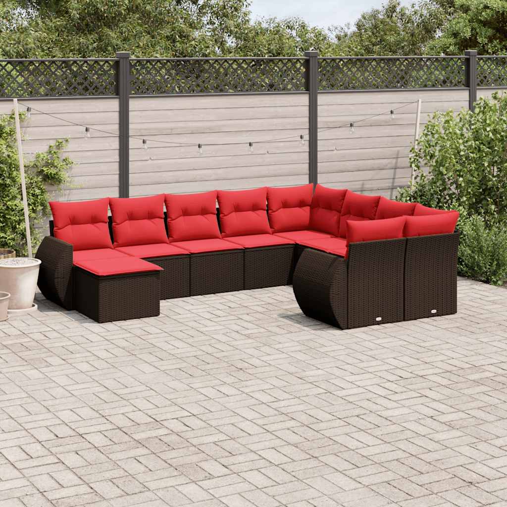 Set Divani da Giardino 10 pz con Cuscini Marrone in Polyrattan | homemem39