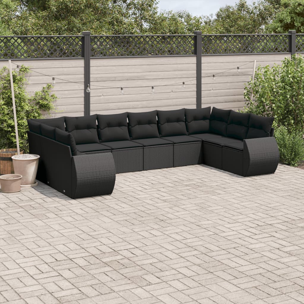 Set Divani da Giardino 10pz con Cuscini in Polyrattan Nero - homemem39