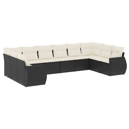 Set Divani da Giardino 10pz con Cuscini in Polyrattan Nero - homemem39