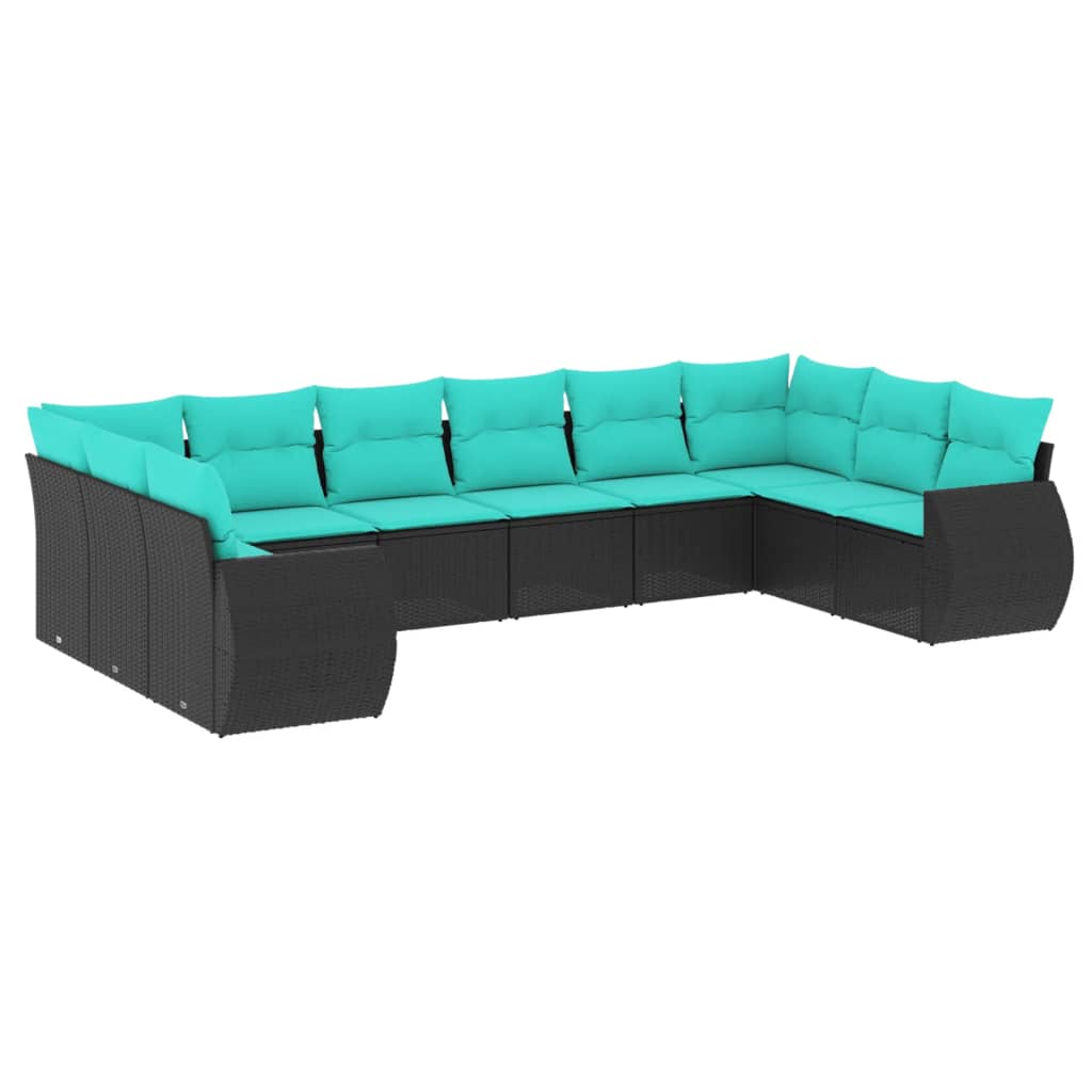 Set Divani da Giardino 10 pz con Cuscini Nero in Polyrattan | homemem39