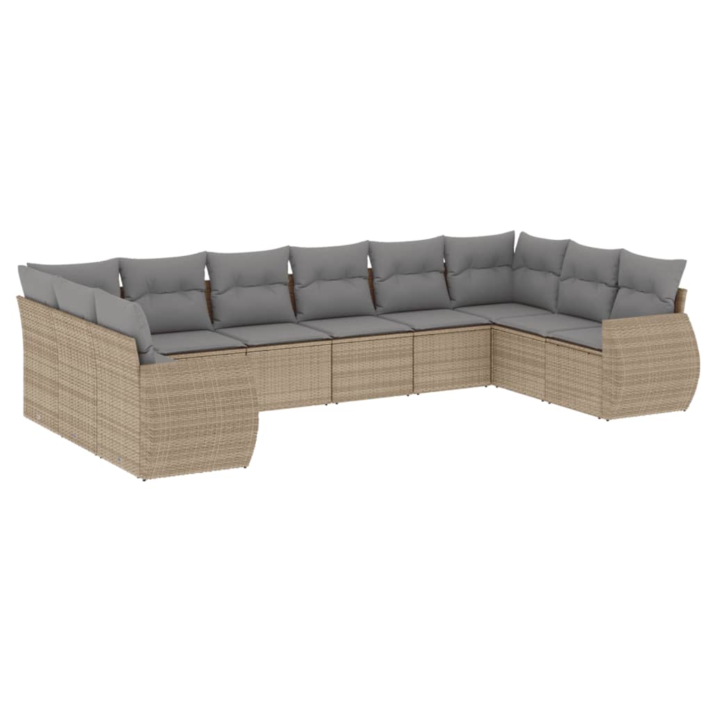 Set Divano da Giardino 10 pz con Cuscini Beige in Polyrattan - homemem39