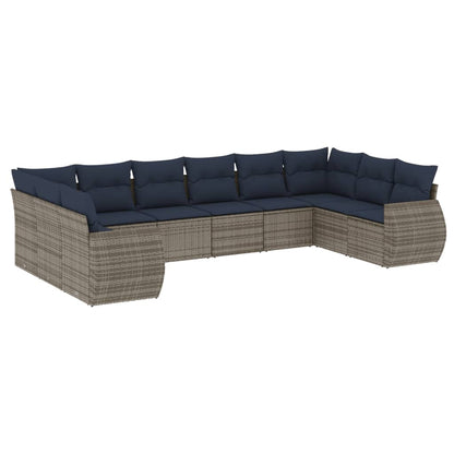 Set Divani da Giardino 10 pz con Cuscini Grigio in Polyrattan