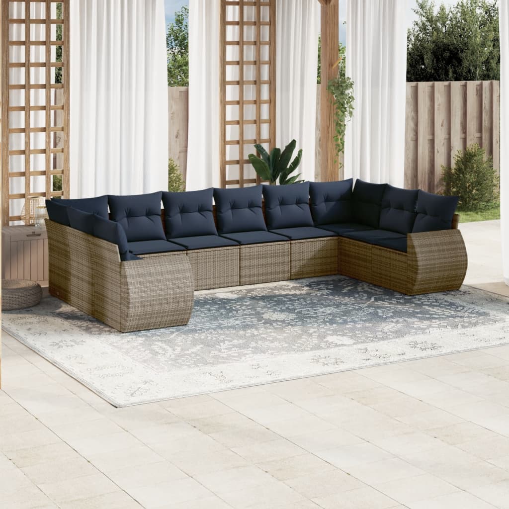 Set Divani da Giardino 10 pz con Cuscini Grigio in Polyrattan | homemem39
