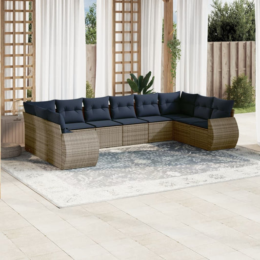 Set Divani da Giardino 10 pz con Cuscini Grigio in Polyrattan | homemem39