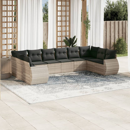 Set Divano Giardino 10 pz con Cuscini Grigio Chiaro Polyrattan - homemem39