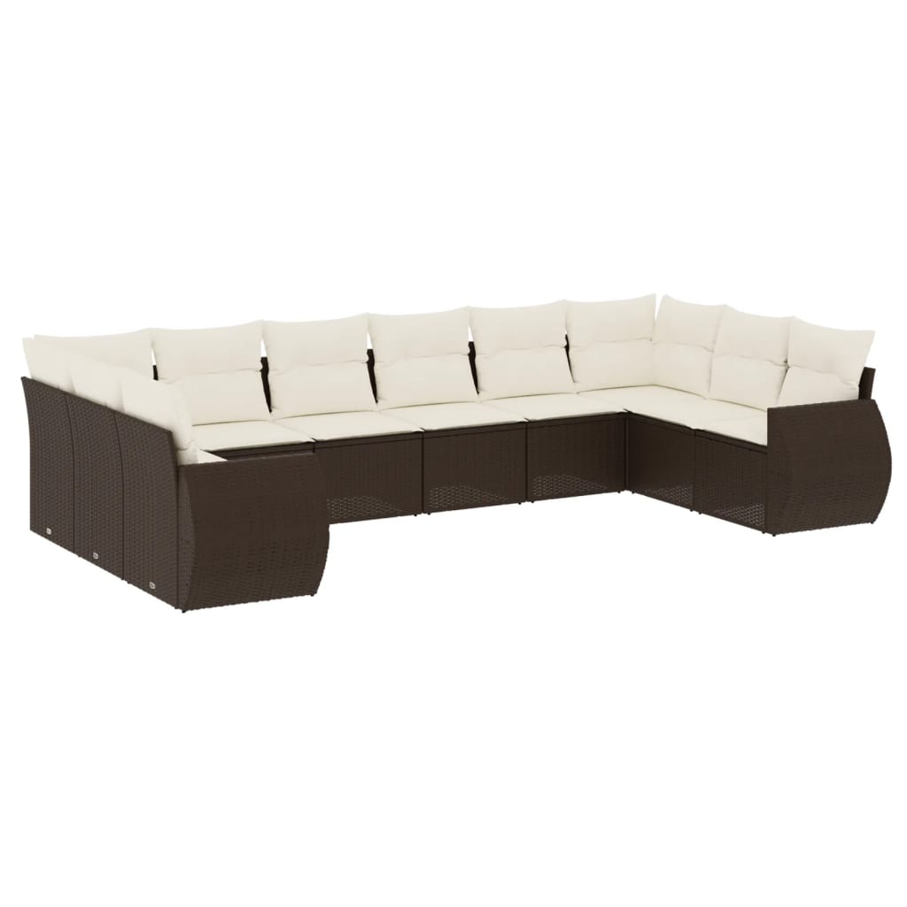 Set Divani da Giardino 10pz con Cuscini in Polyrattan Marrone - homemem39