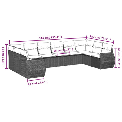 Set Divani da Giardino 11 pz con Cuscini in Polyrattan Nero - homemem39