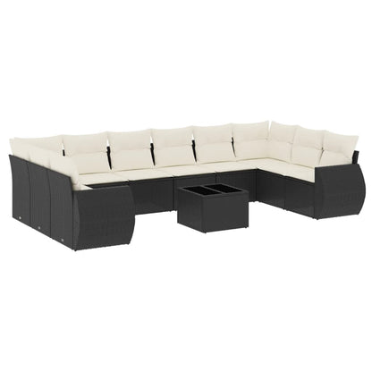 Set Divani da Giardino 11 pz con Cuscini in Polyrattan Nero - homemem39