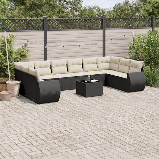 Set Divani da Giardino 11 pz con Cuscini in Polyrattan Nero - homemem39