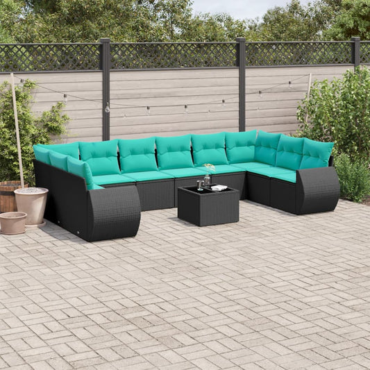 Set Divani da Giardino 11 pz con Cuscini Nero in Polyrattan | homemem39