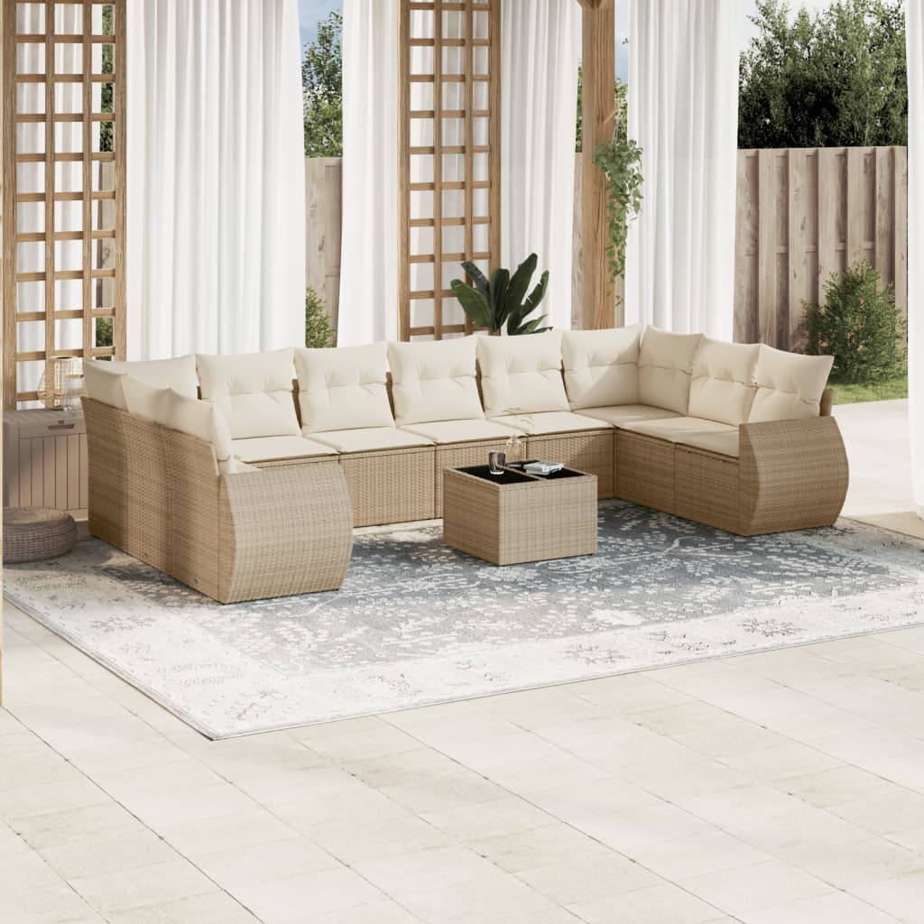 Set Divani da Giardino 11 pz con Cuscini Beige in Polyrattan - homemem39