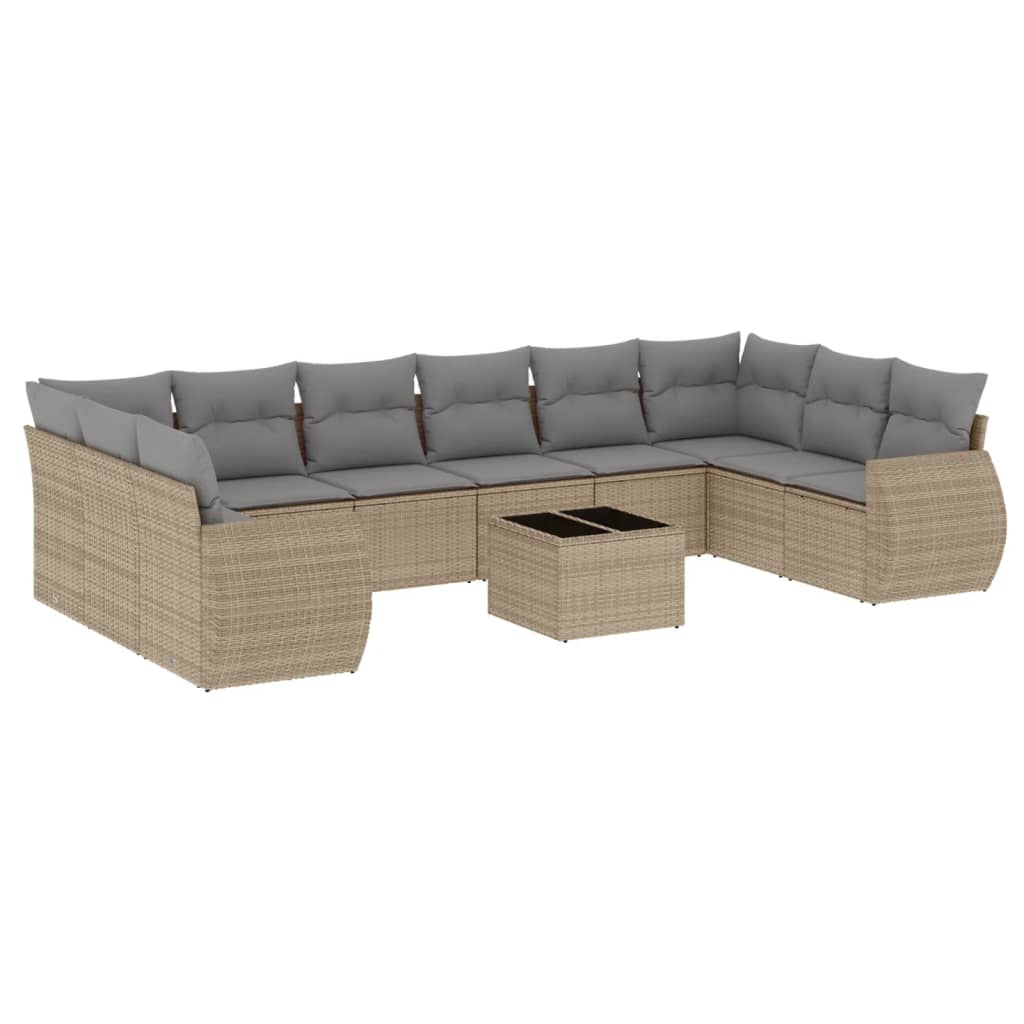 Set Divani da Giardino 11 pz con Cuscini Beige in Polyrattan - homemem39