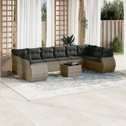 Set Divani da Giardino 11 pz con Cuscini in Polyrattan Grigio - homemem39