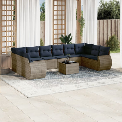 Set Divani da Giardino 11 pz con Cuscini Grigio in Polyrattan | homemem39