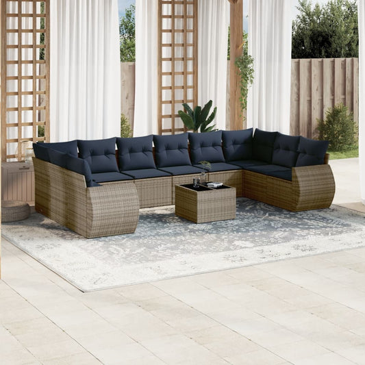 Set Divani da Giardino 11 pz con Cuscini Grigio in Polyrattan | homemem39