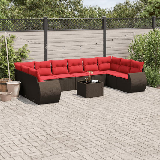 Set Divani da Giardino 11 pz con Cuscini Marrone in Polyrattan | homemem39