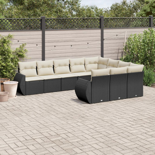 Set Divani da Giardino 10pz con Cuscini in Polyrattan Nero - homemem39