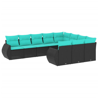 Set Divani da Giardino 10 pz con Cuscini Nero in Polyrattan | homemem39