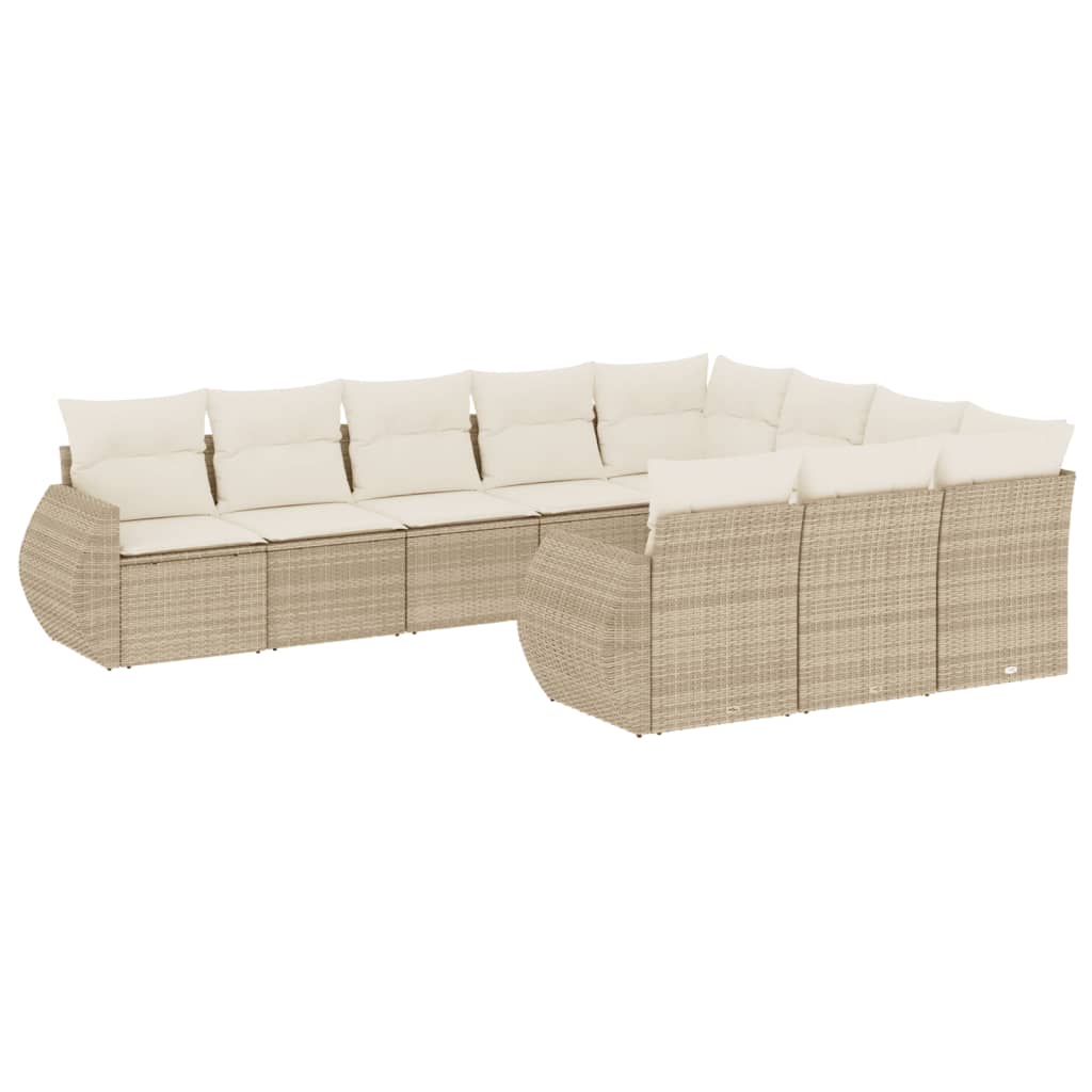 Set Divano da Giardino 10 pz con Cuscini Beige in Polyrattan - homemem39