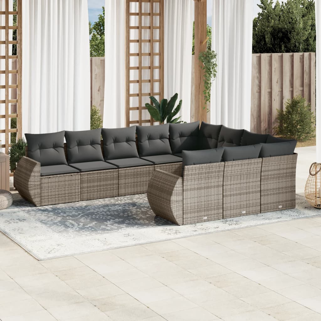 Set Divano da Giardino 10 pz con Cuscini Grigio in Polyrattan - homemem39