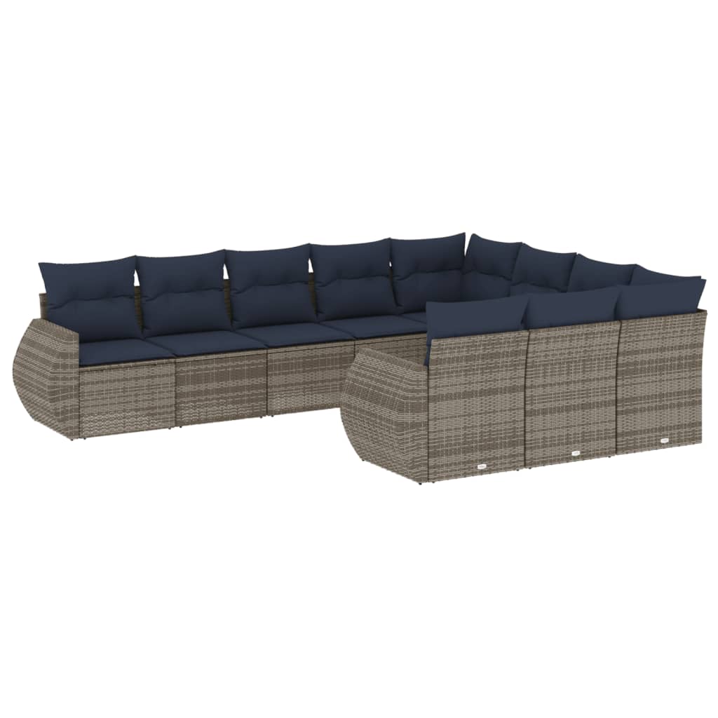 Set Divani da Giardino 10 pz con Cuscini Grigio in Polyrattan | homemem39