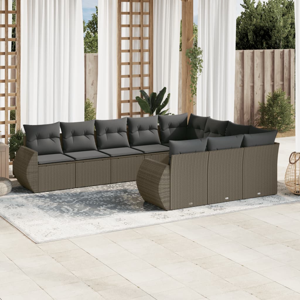 Set Divano Giardino 10 pz con Cuscini Grigio Chiaro Polyrattan - homemem39