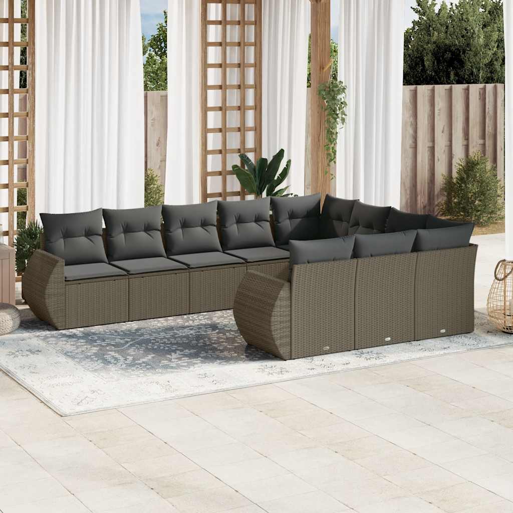 Set Divano da Giardino 10 pz con Cuscini in Polyrattan