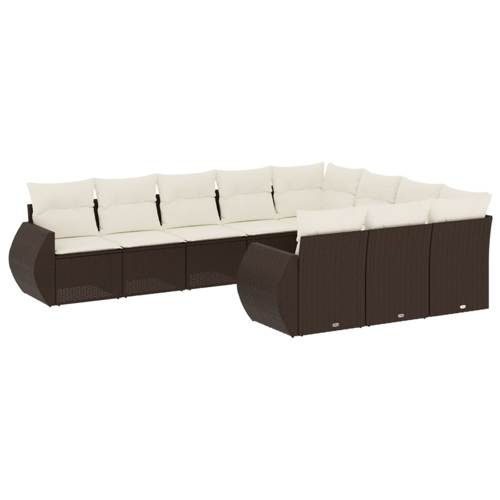 Set Divani da Giardino 10pz con Cuscini in Polyrattan Marrone - homemem39