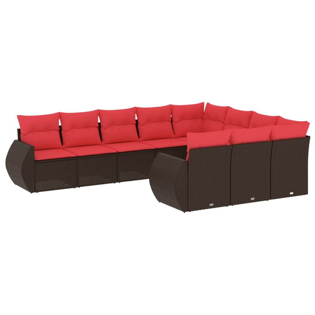 Set Divani da Giardino 10 pz con Cuscini Marrone in Polyrattan | homemem39