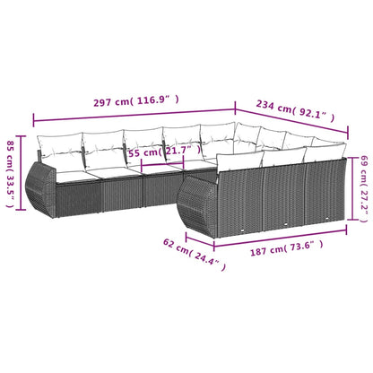 Set Divani da Giardino 10 pz con Cuscini Marrone in Polyrattan | homemem39