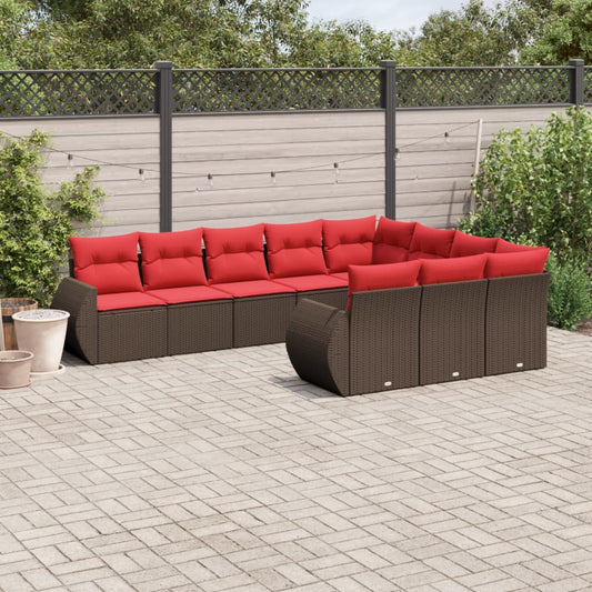 Set Divani da Giardino 10 pz con Cuscini Marrone in Polyrattan | homemem39