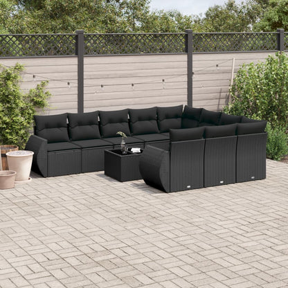 Set Divani da Giardino 11 pz con Cuscini in Polyrattan Nero - homemem39