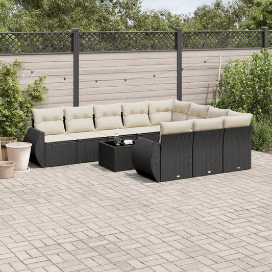 Set Divani da Giardino 11 pz con Cuscini in Polyrattan Nero - homemem39