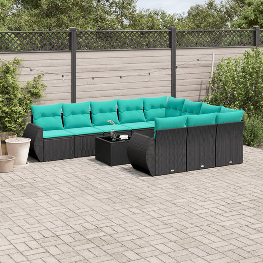 Set Divani da Giardino 11 pz con Cuscini Nero in Polyrattan - homemem39