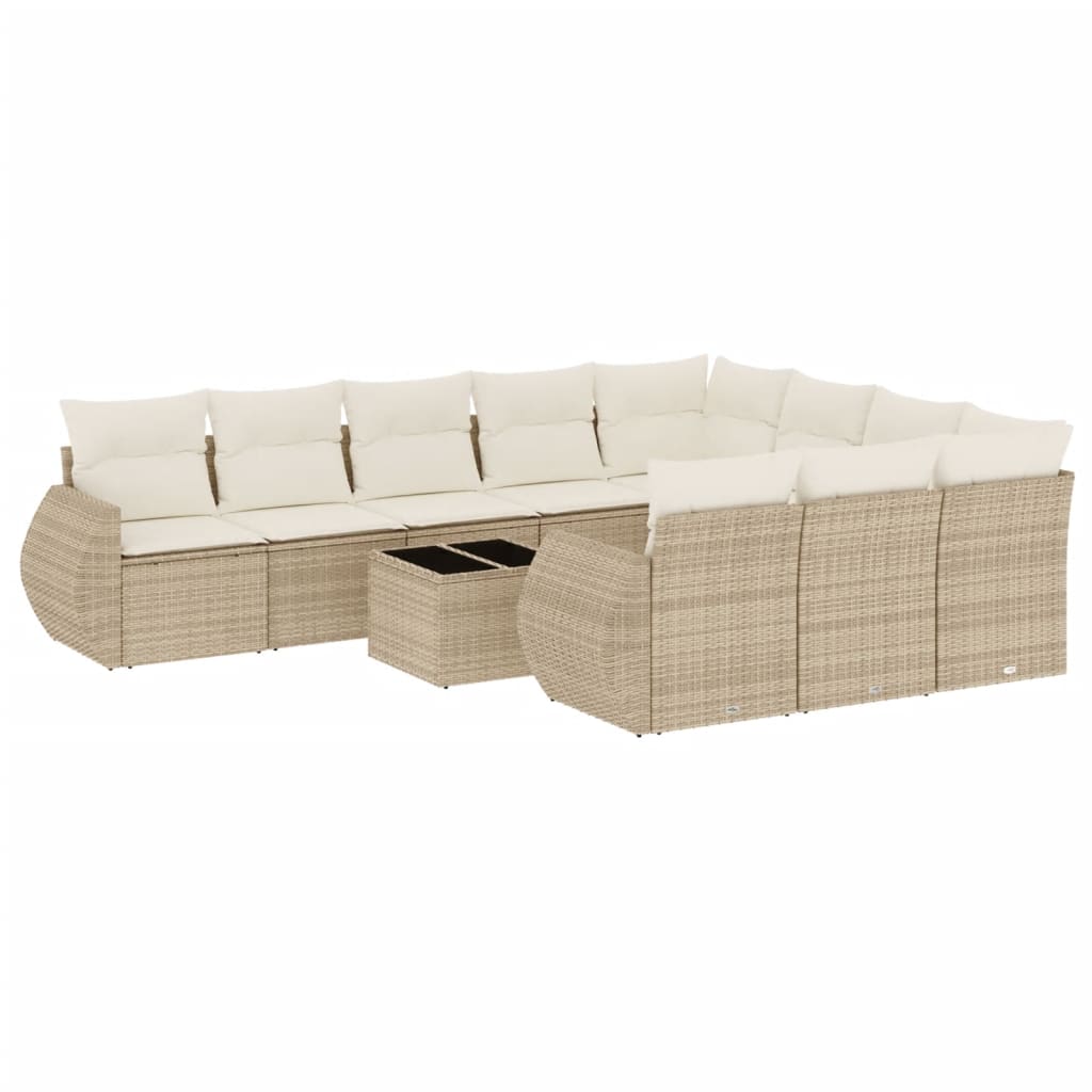 Set Divani da Giardino 11 pz con Cuscini Beige in Polyrattan - homemem39