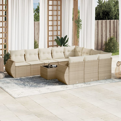 Set Divani da Giardino 11 pz con Cuscini Beige in Polyrattan - homemem39