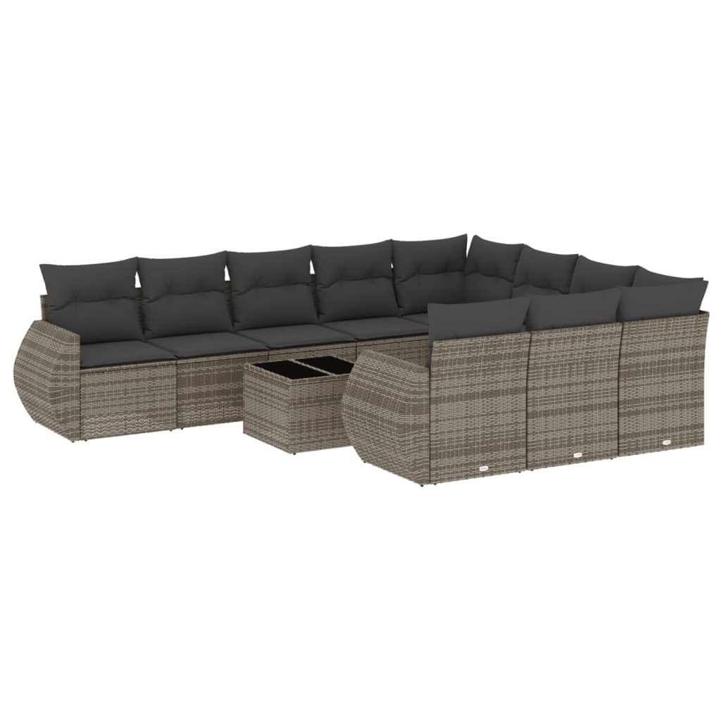 Set Divani da Giardino 11 pz con Cuscini in Polyrattan Grigio - homemem39