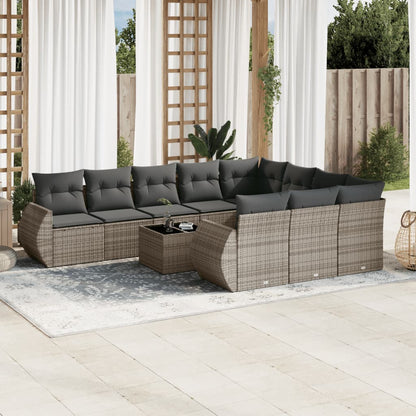 Set Divani da Giardino 11 pz con Cuscini in Polyrattan Grigio - homemem39