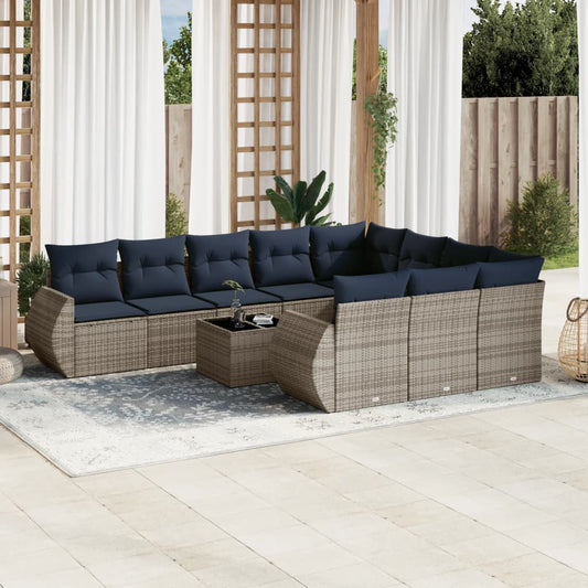 Set Divani da Giardino 11 pz con Cuscini Grigio in Polyrattan | homemem39