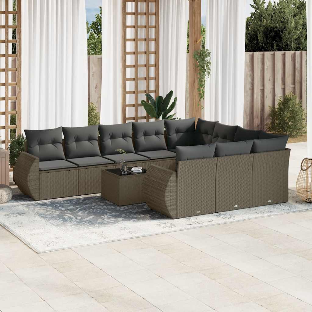 Set Divani da Giardino 11 pz con Cuscini in Polyrattan Grigio