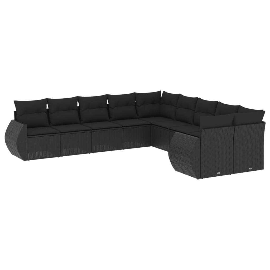 Set Divani da Giardino 10pz con Cuscini in Polyrattan Nero - homemem39