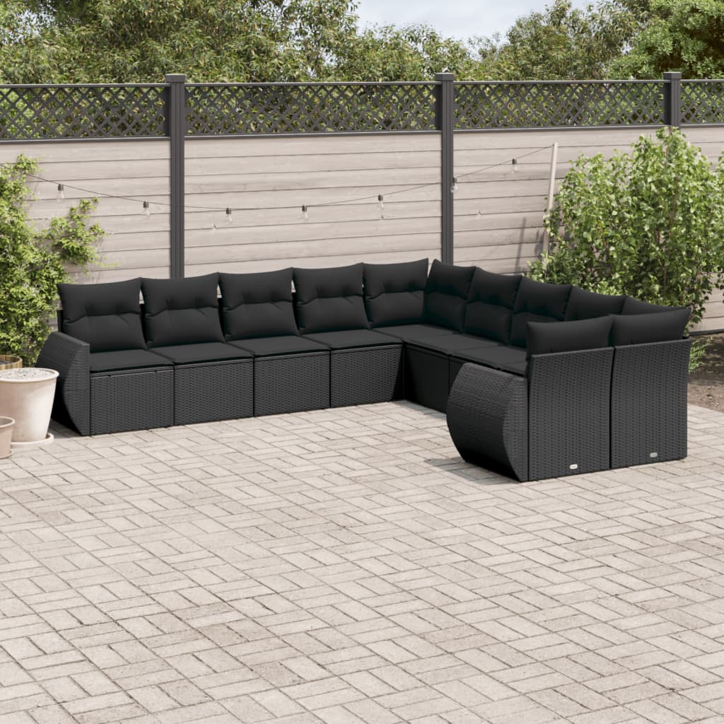 Set Divani da Giardino 10pz con Cuscini in Polyrattan Nero - homemem39