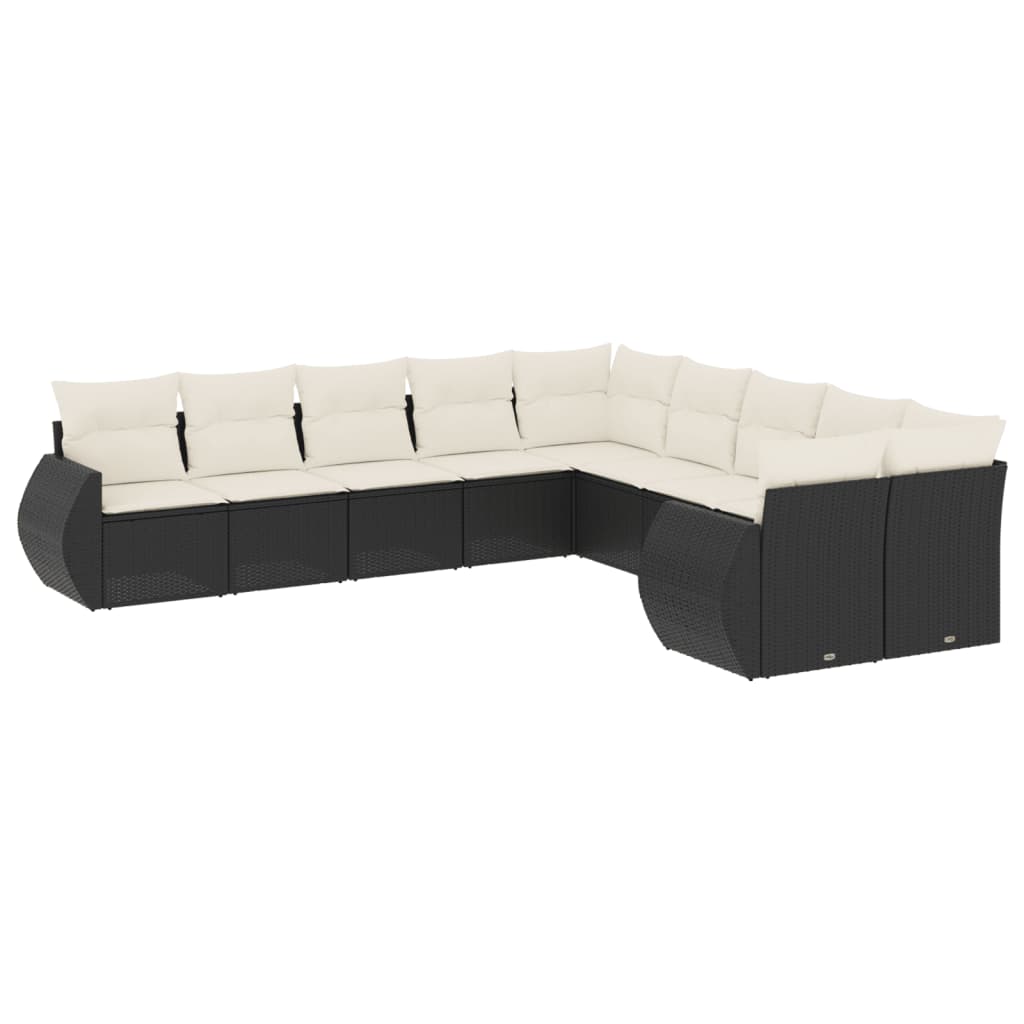 Set Divani da Giardino 10pz con Cuscini in Polyrattan Nero - homemem39