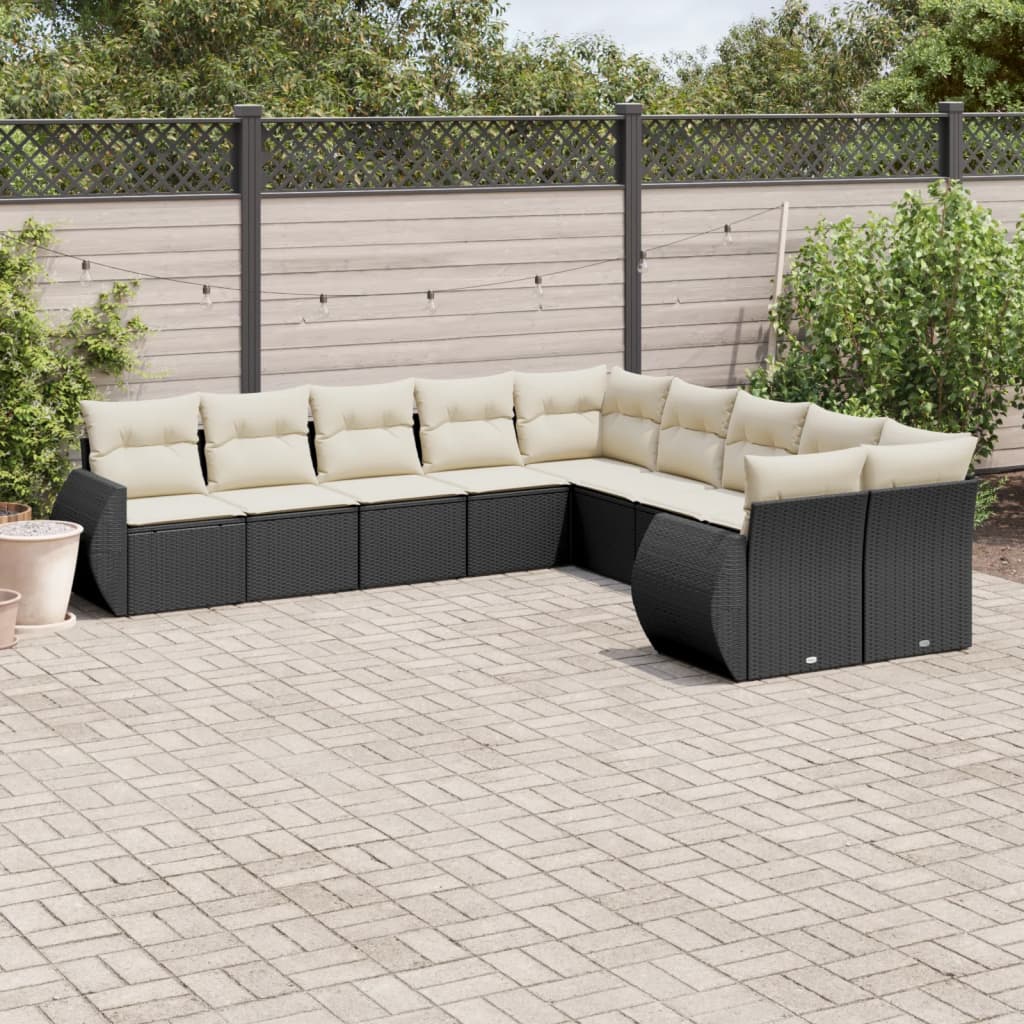 Set Divani da Giardino 10pz con Cuscini in Polyrattan Nero - homemem39