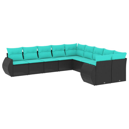 Set Divani da Giardino 10 pz con Cuscini Nero in Polyrattan | homemem39