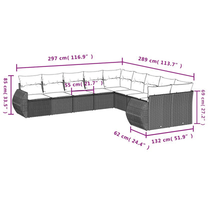 Set Divani da Giardino 10 pz con Cuscini Nero in Polyrattan | homemem39