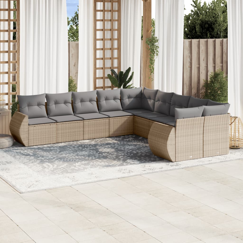 Set Divano da Giardino 10 pz con Cuscini Beige in Polyrattan - homemem39