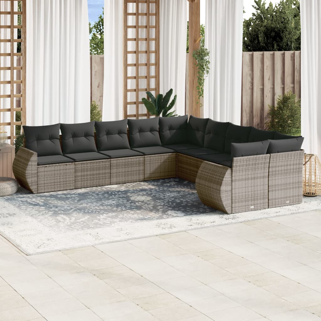 Set Divano da Giardino 10 pz con Cuscini Grigio in Polyrattan - homemem39