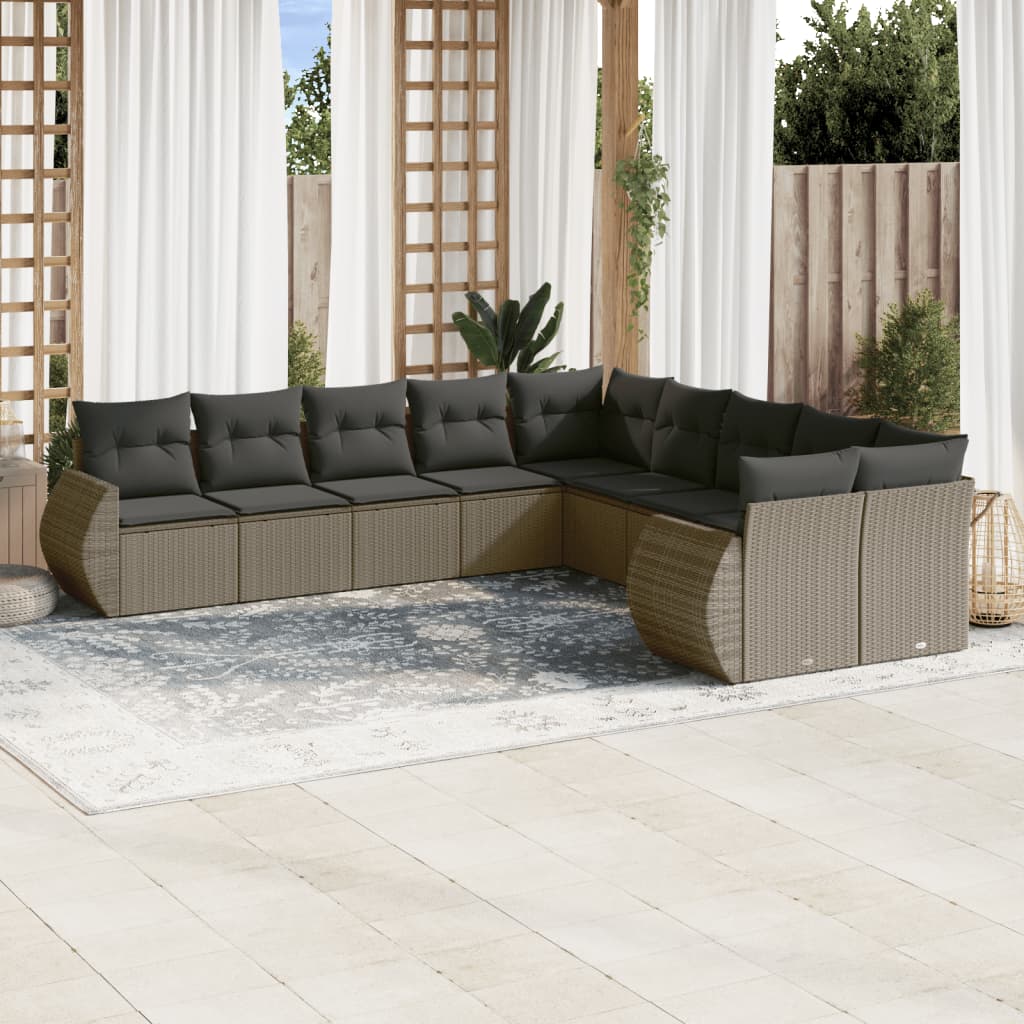 Set Divano Giardino 10 pz con Cuscini Grigio Chiaro Polyrattan - homemem39